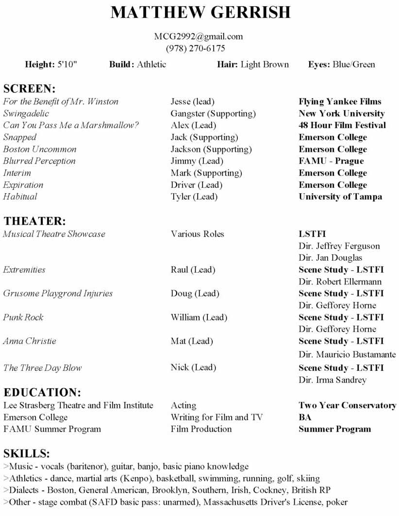 Acting Resumes That Get You Work A How To Guide For Actors