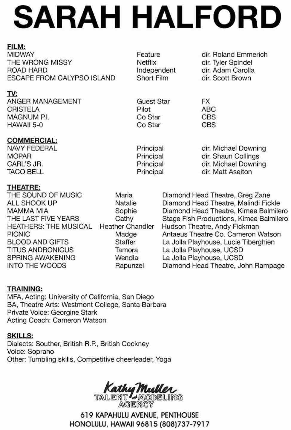 Commercial Actor Resume